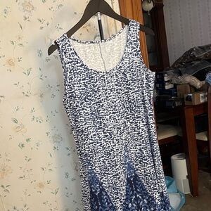 Elegant Blue and White Midi Dress